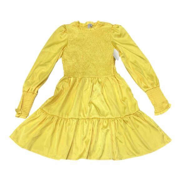 Good Luck Girl Yellow Satin Smocked Dress Girl L - Picture 1 of 2